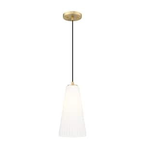 Farrell 60-Watt 1-Light Modern Gold Pendant-Light with White Glass shade, no bulbs included