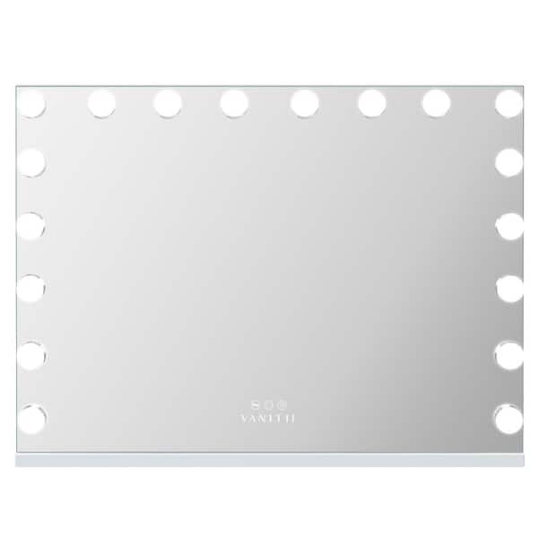 31.5 in. W x 23.6 in. H Tabletop Rectangular Framed Bluetooth LED Bulb Hollywood Mirror with 3-Color Lights White