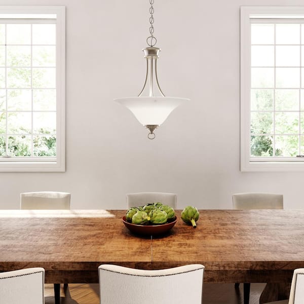 Trinity 3-Light Brushed Nickel Foyer Pendant with Etched Glass