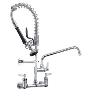 25 in. H Double Handle Wall Mount Commercial Pull Down Sprayer Kitchen Faucet with Pre-Rinse Sprayer in Chrome