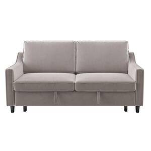 Metteo 71.5 in. Slope Arm Gray Velvet Upholstered 2-Seater Convertible Straight Sofa with Pull-Out Bed