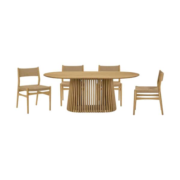 Armen Living Pasadena Erie 5-Piece Oval Natural Oak Wood Top Dining Room Set Seats 4