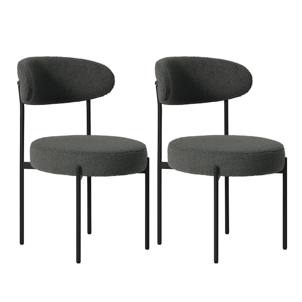 Bayville Modern Sherpa Upholstered Metal Frame Side Dining Chair Set of 2 in Charcoal Gray