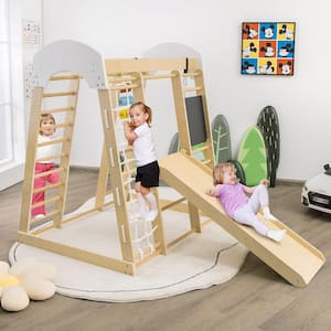 Natural Indoor Playground Climbing Gym Kids Wooden 8-in-1 Climber Playset for Children