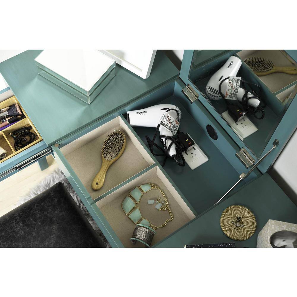 Ainsley Turquoise Solid Wood Vanity Desk with Mirror and USB