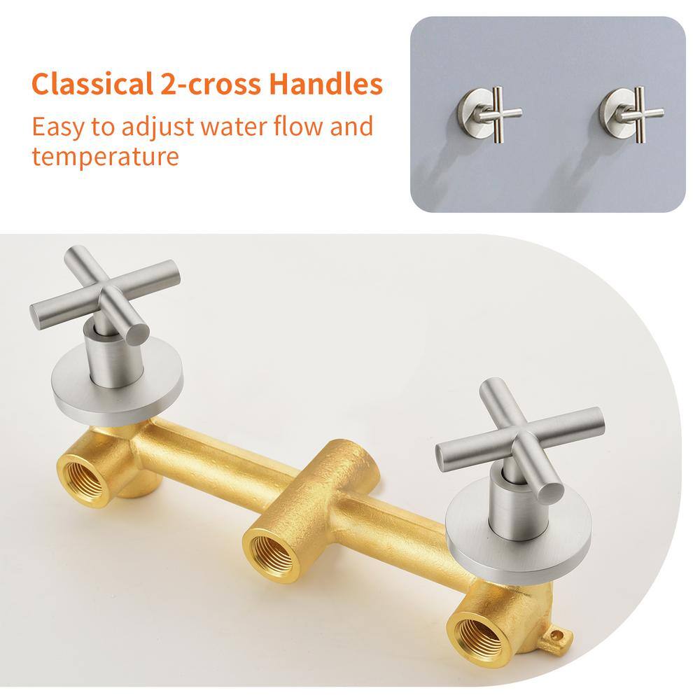 Brushed Nickel Dual Handle Rain Shower Faucet Set with Handheld