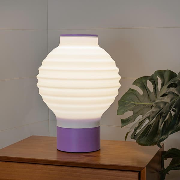 JONATHAN Y Asian Lantern 15 in. White/Purple Vintage Traditional Plant-Based PLA 3D Printed Dimmable LED Table Lamp