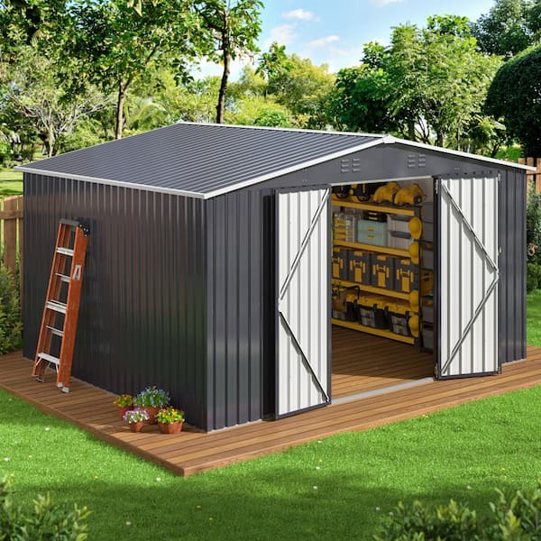 VIWAT 12 ft. W x 10 ft. D Metal Storage Shed with Updated Frame
