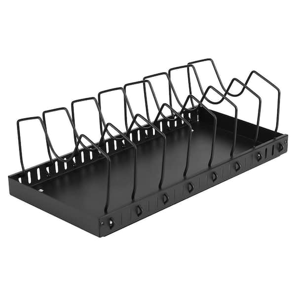 Pull-Out Black Hanging Pot Rack and Pans Organizer with 8 Adjustable Dividers (Rustproof Carbon Steel)