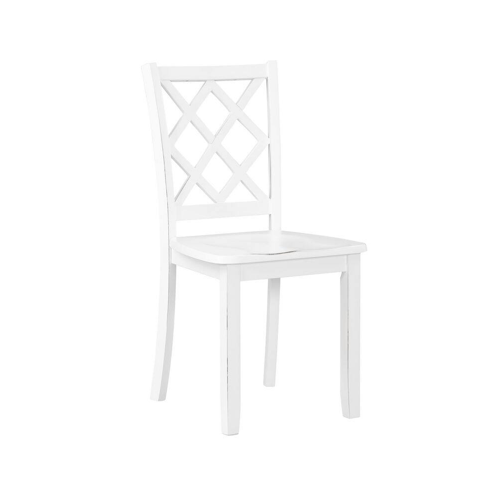 White Round Wood Dining Set with Diamond Trellis Chairs