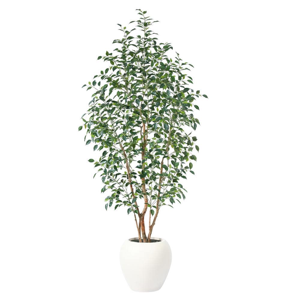 DR.Planzen 8 ft. Artificial Ficus Tree with White Tall Planter