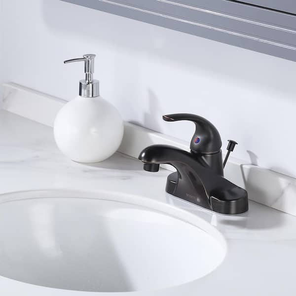 4 in. Centerset Single-Handle Low Arc Bathroom Faucet with Drain Kit Included in Oil Rubbed Bronze