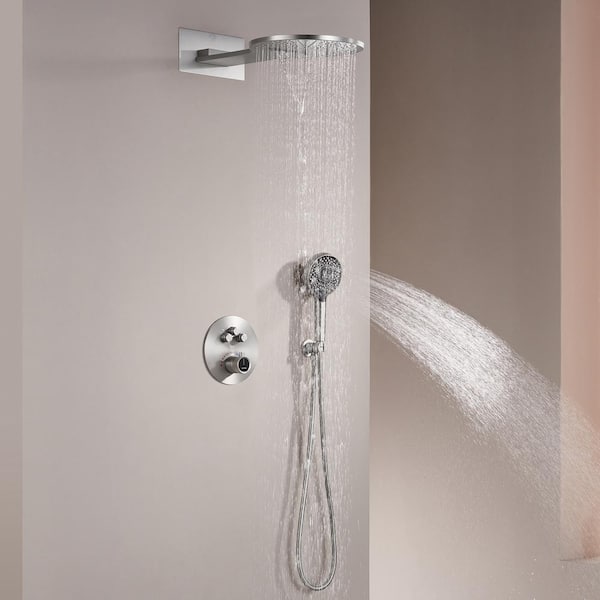 3-Spray 2.5 GPM 22 in. Wall Mount Dual Shower Heads Fixed and handheld Shower Heads in Brushed Nickel