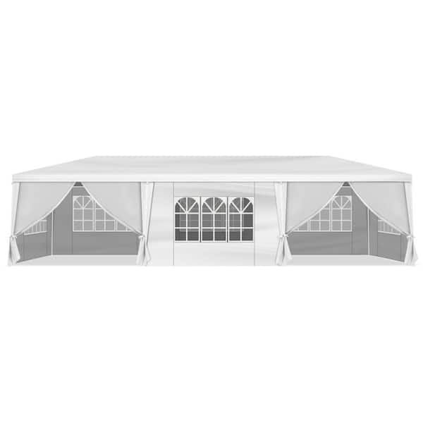 10 ft. x 30 ft. White Pop Up Canopy Tent with 8 Removable Sidewalls Portable Gazebo Wedding Tents for Parties BBQ Events