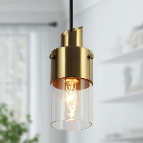Zevni Coluse 4.7 in. 1-Light Brass-Plated Mini Shaded Pendant, Clear Glass Pendant Hanging, Modern Farmhouse Black Fixture