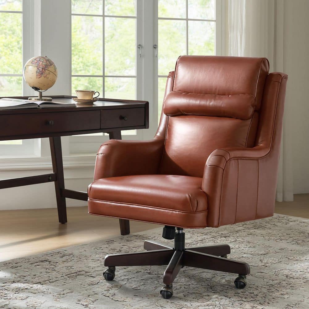 Pimentel Modern 102 in. Track Arm Top Grain Genuine Leather L-Shaped Sectional Sofa in. Cola