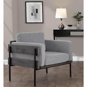 Kari Grey Wood and Black Metal Accent Chair in Light Grey Fabric