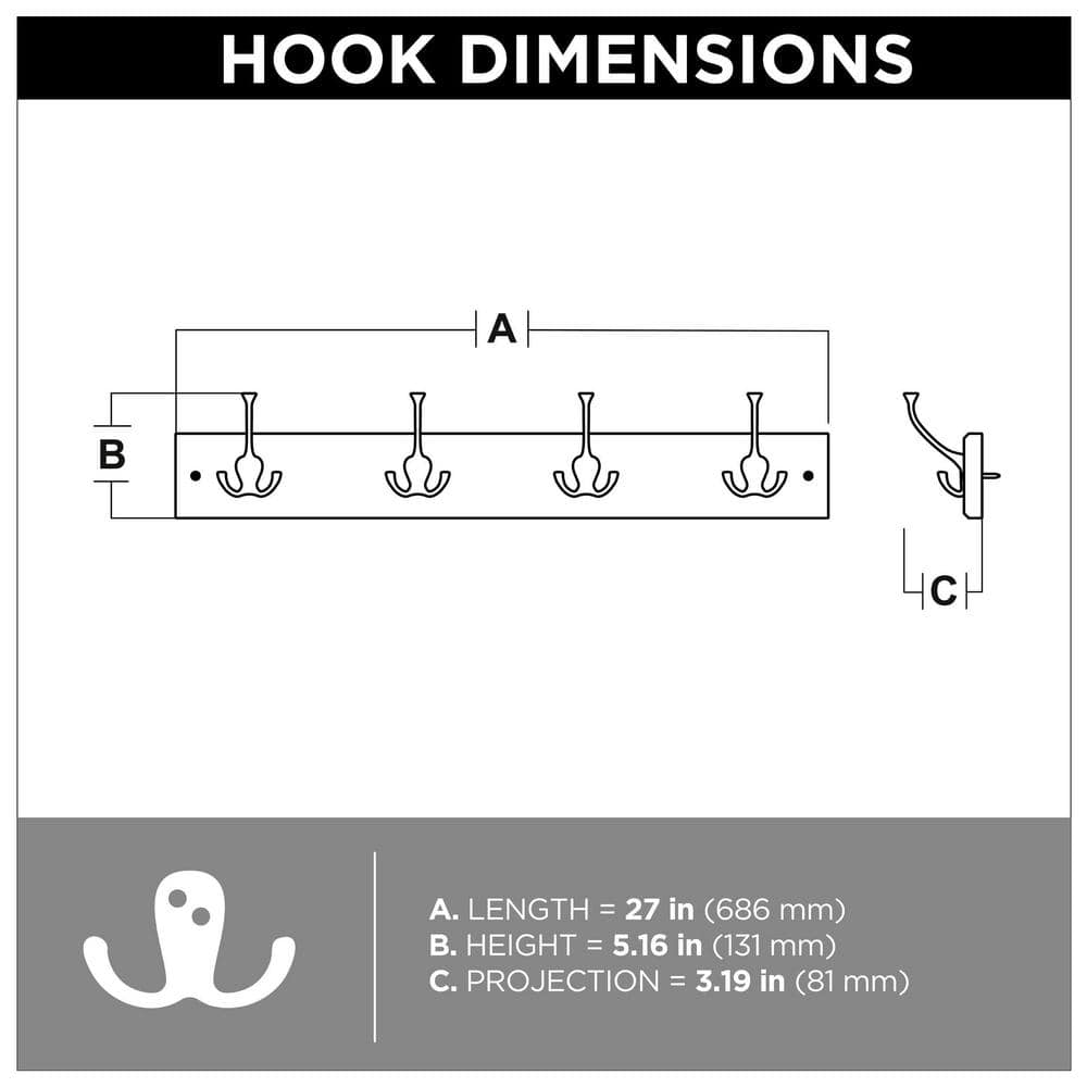 Pure White MDF Wall Mounted Hook Rack with 5 Hooks