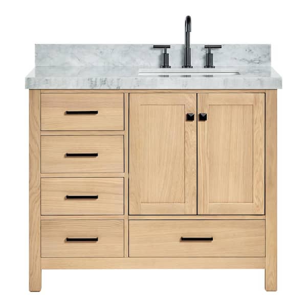 Cambridge 42 in. W x 22 in. D x 36.5 in. H Single Freestanding Bath Vanity in Oak with Italian Carrara Marble Top