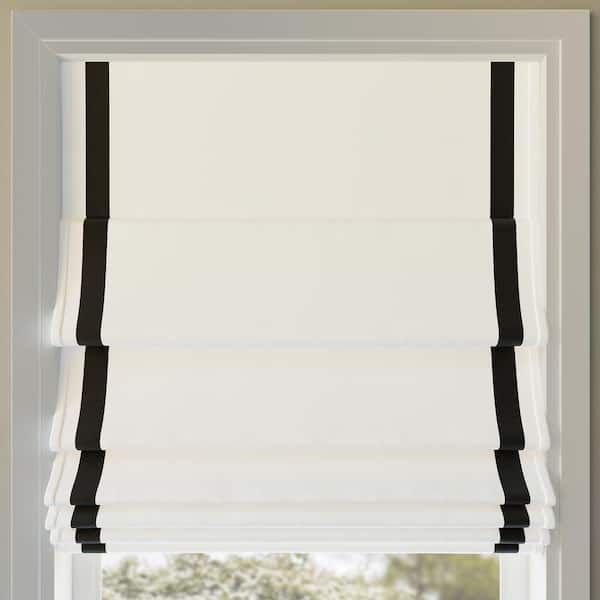 Sun Zero Olander Cordless Black 100% Blackout Black Ribbon Border Fabric Roman Shade 27 in. W x 64 in. L