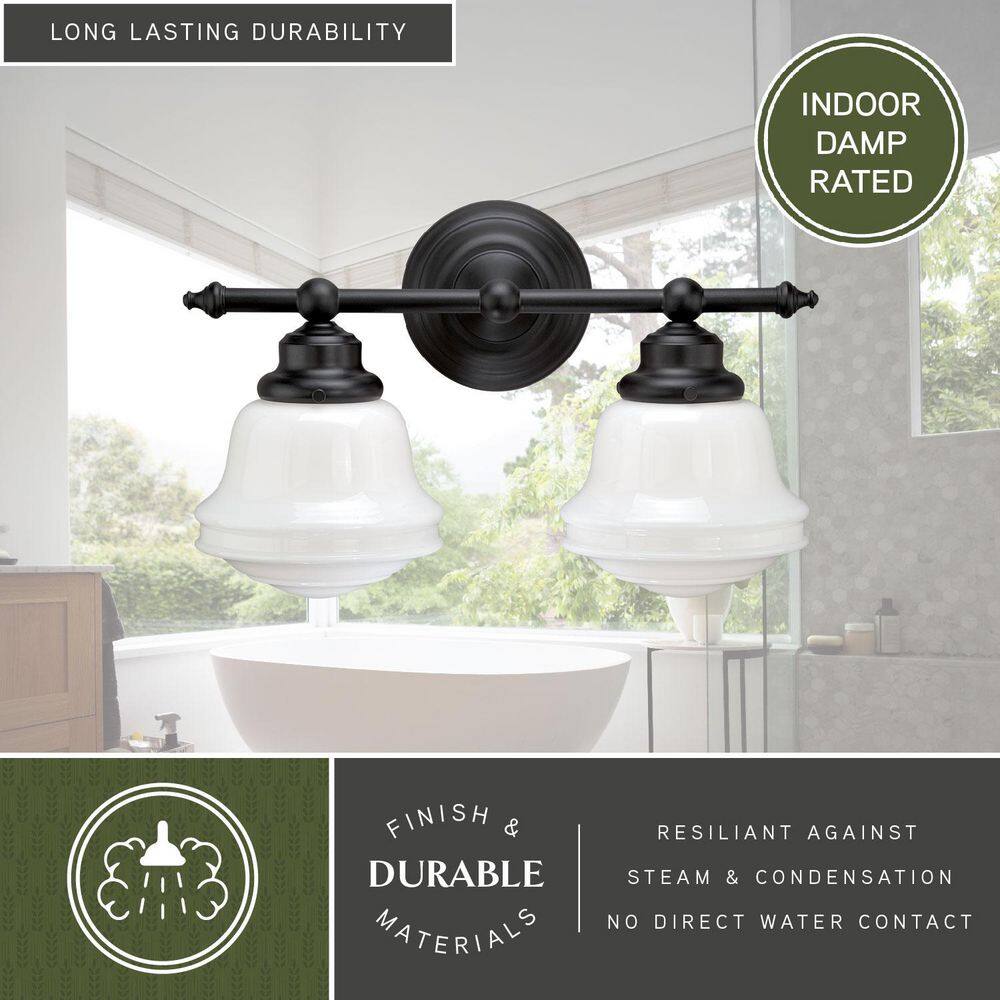 Huntley 16" Bronze Vanity Light with White Glass Shades