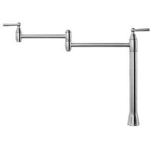 Contemporary Deck Mount Pot Filler Faucet with 2 Handle in Brushed Nickel