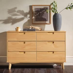 Sloane Natural Pine 6-Drawer Wood Mid-Century Modern Solid Wood 52 in. Dresser