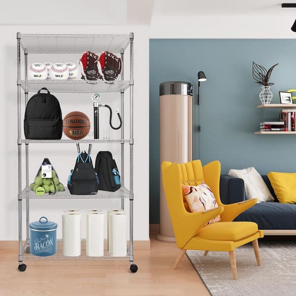 Otryad Heavy Duty 5-Shelf Shelving Unit for Kitchen in Silver