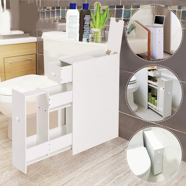 HOMCOM Bathroom Floor Organizer Free Standing Space Saving Narrow Storage  Cabinet Bath Toilet Paper Holder with