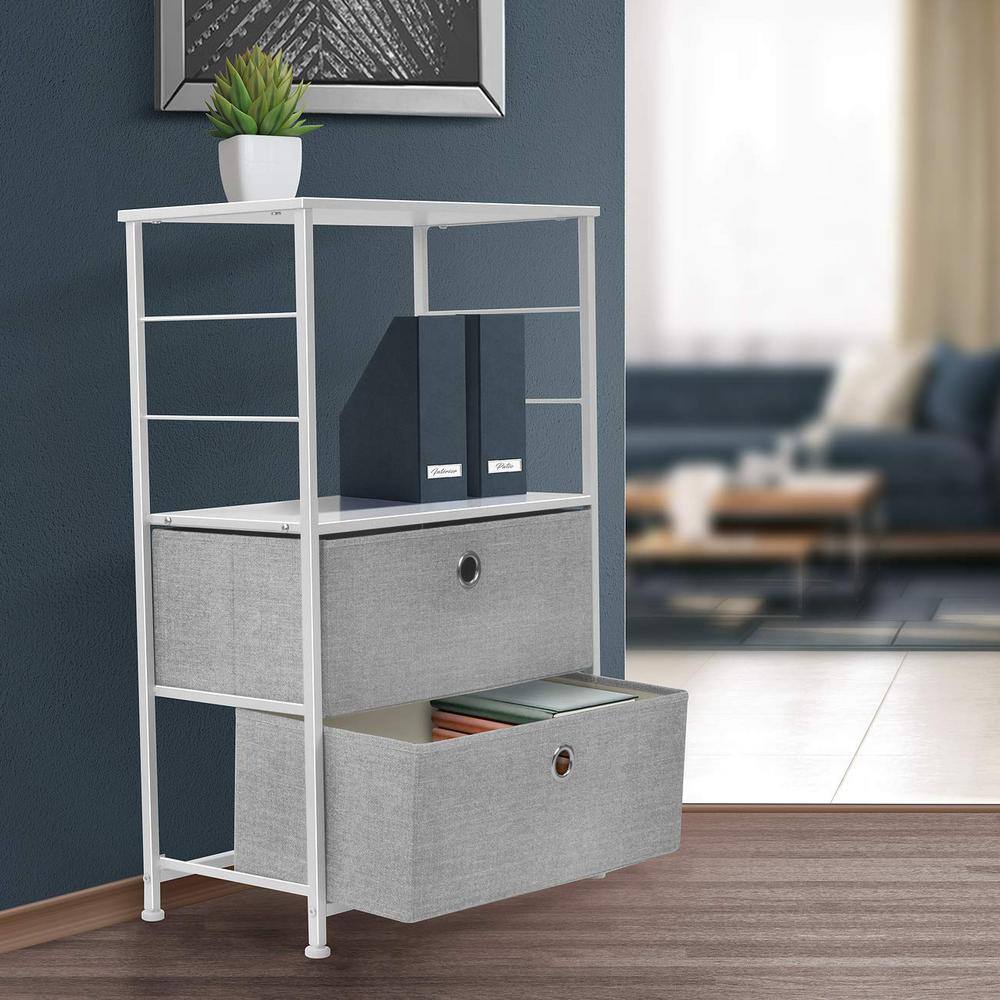 Sorbus White 34" Steel Frame Nursery Nightstand with Fabric Drawers