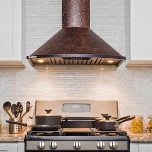 30 in. Convertible Wall Mount in Embossed Copper Vine Design Kitchen Range Hood with Lights