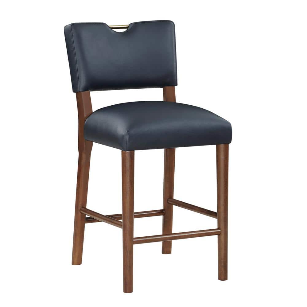 Bonito 26 in. Midnight Blue Solid Back Wood Counter Stool with Faux Leather