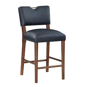 Bonito 26 in. Midnight Blue Solid Back Wood Counter Stool with Faux Leather Seat and Back