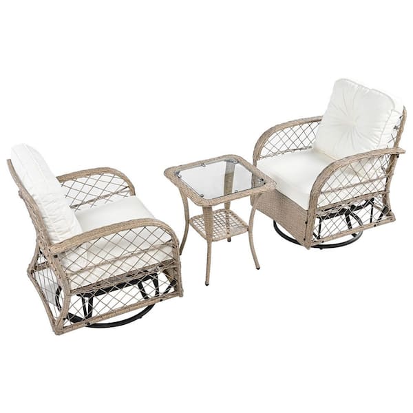 Acme Furniture Glazed White Removable Cushions Wicker Frame