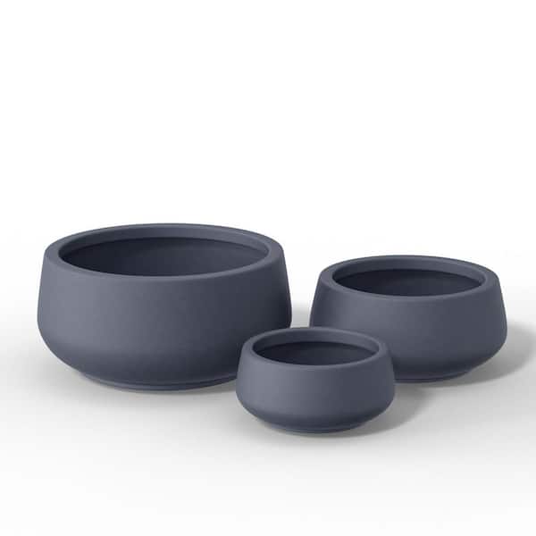 Sapcrete 13 in. 17.5 in. 22.5 in. Granite Gray(Enhanced Interior) Concrete Round Planter / Pot with Drainage Holes (3-Pack)