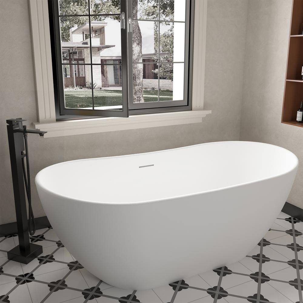 65'' White Solid Surface Freestanding Soaking Bathtub