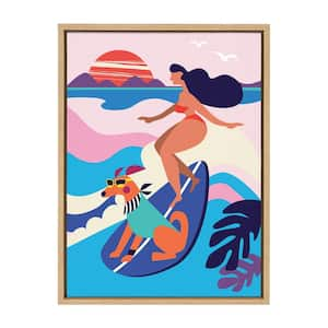 Mid Century Modern Surf Dog by Rachel Lee Framed Animal Canvas Wall Art Print 24.00 in. x 18.00 in.