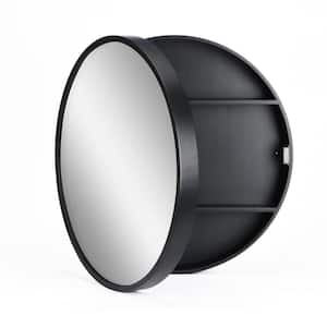 24 in. W x 24 in. H Black Metal Framed Round Wall Mount/Recessed Bathroom Medicine Cabinet with Mirror