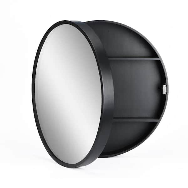 Unbranded 24 in. W x 24 in. H Black Metal Framed Round Wall Mount/Recessed Bathroom Medicine Cabinet with Mirror