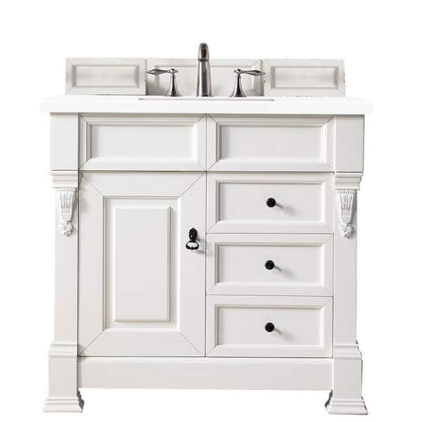 James Martin Vanities Brookfield 36.0 in. W x 23.5 in. D x 34.3 in. H Bathroom Vanity in Bright White with White Zeus Quartz Top
