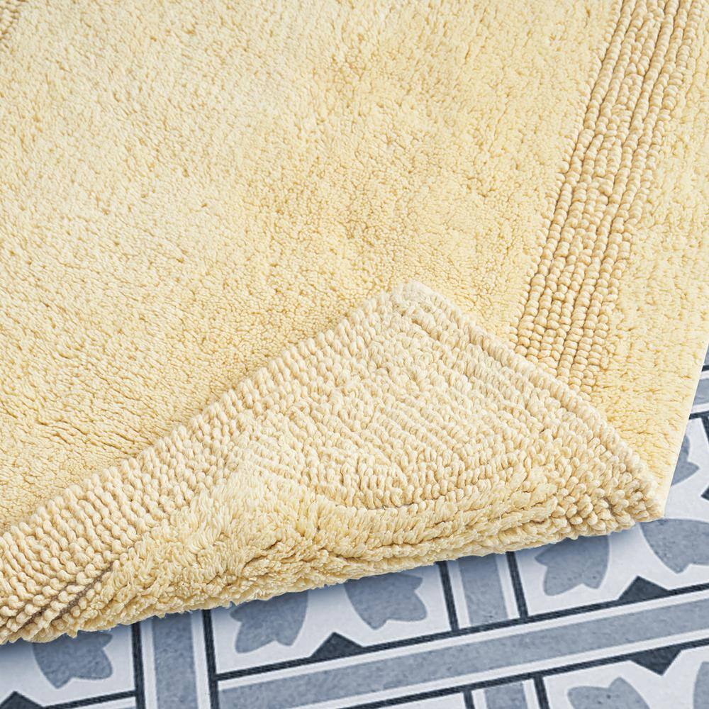 Yellow Cotton Reversible Bath Rug with Loop and High-Cut Fibers