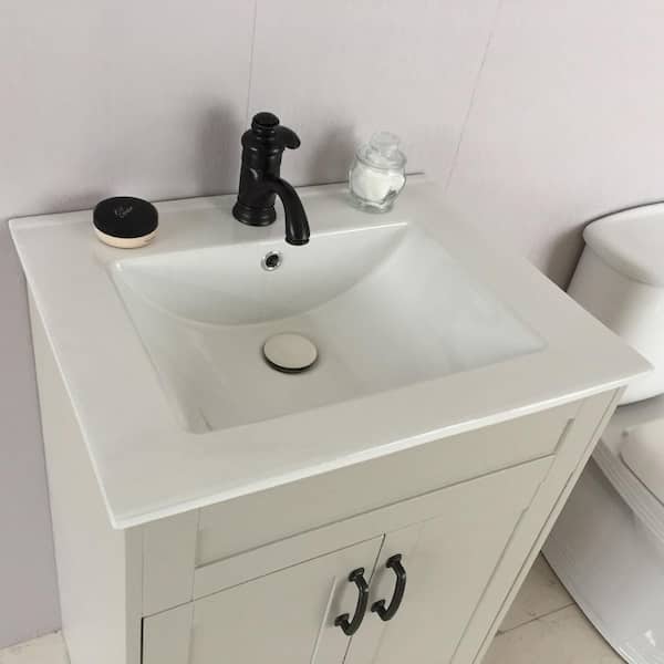 Coronado 24 in. W x 18 in. D x 36 in. H Single Vanity in Light Gray with Ceramic Vanity Top in White with White Basin