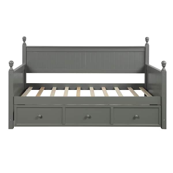 Donason Gray Twin Size Daybed with Three Drawers, No Box Spring Needed