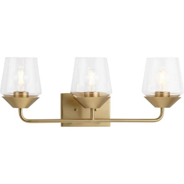 Progress Lighting Avec 24.25 in. 3-Light Brushed Gold Contemporary Bath Vanity Light