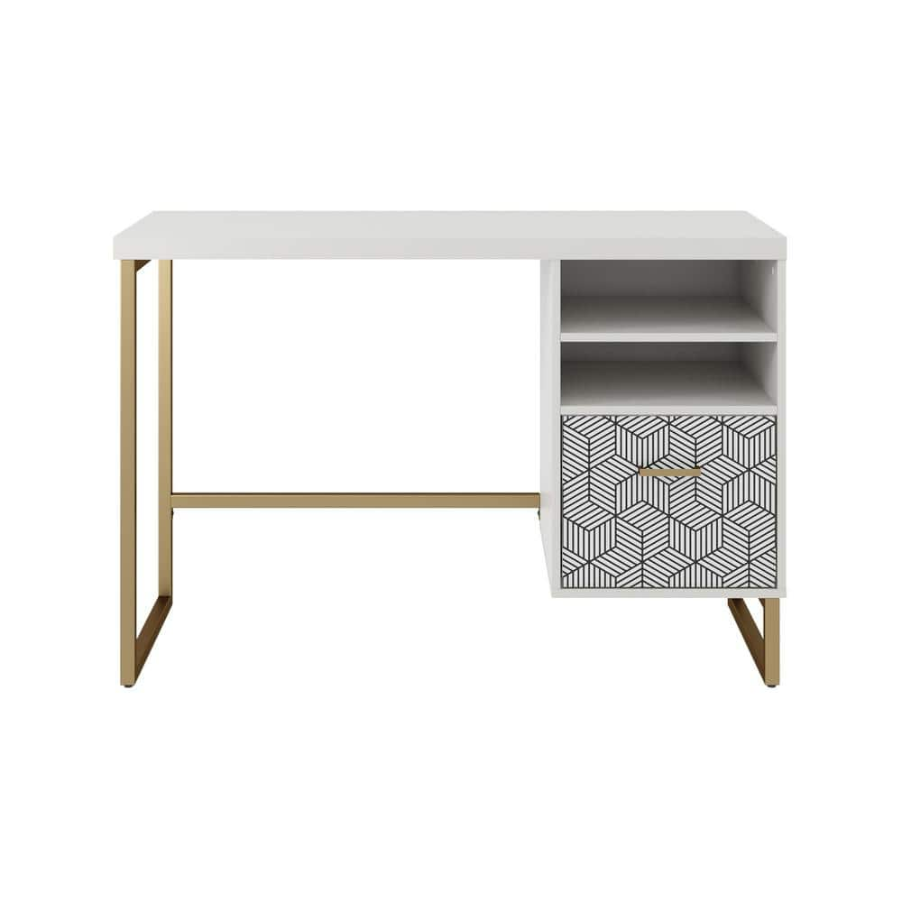 CosmoLiving by Cosmopolitan Scarlett Single Pedestal Desk White: Office Desk with Storage, Glam Style