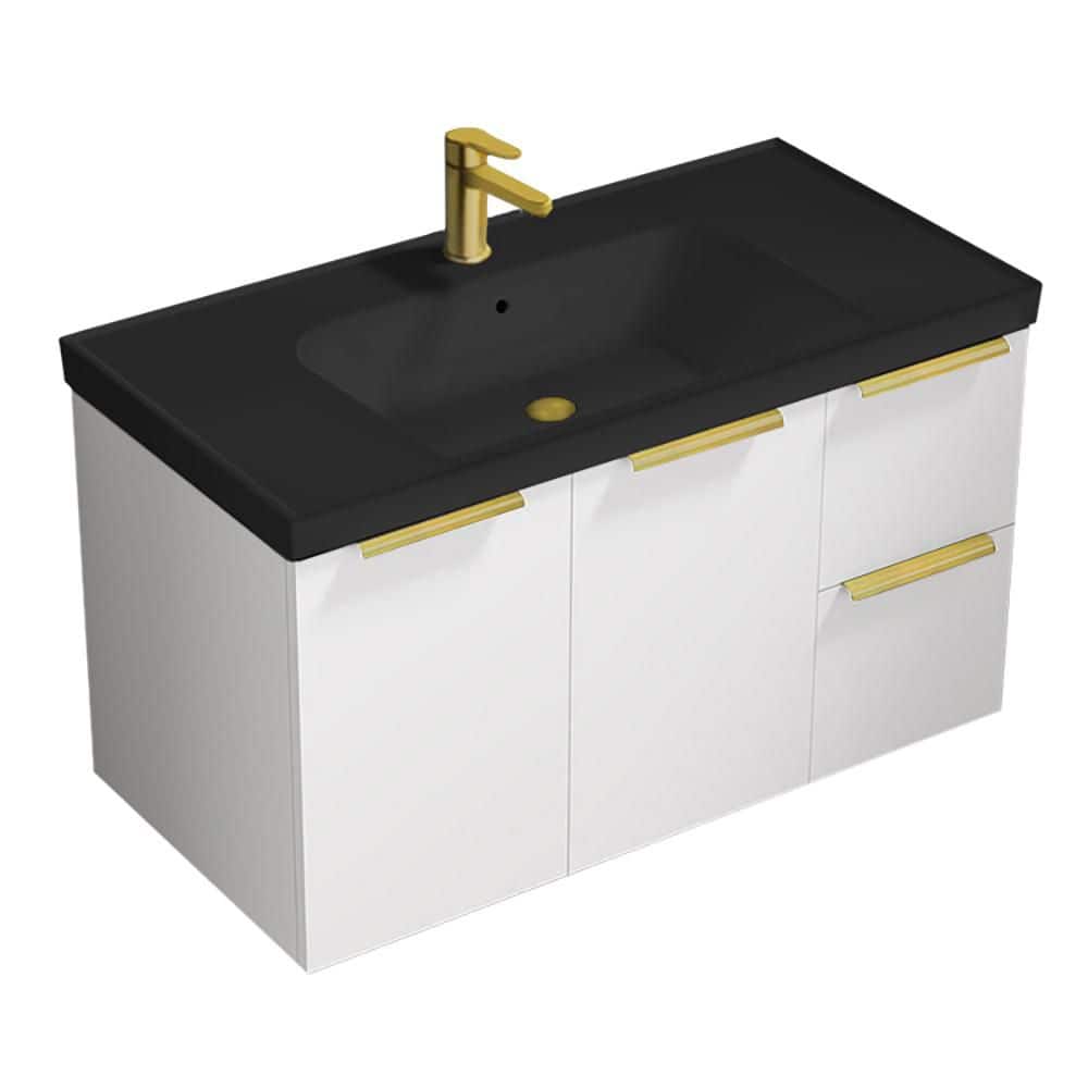 Frame 35.4 in. Modern Freestanding Bath vanity in Glossy White with Matte Black Ceramic Top price history on PriceWatchPro