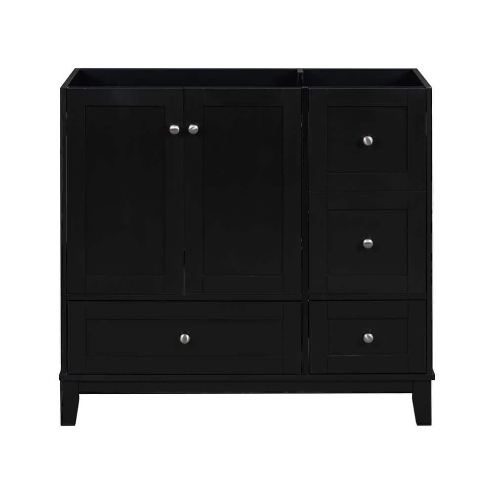 35.4 in. W Bath Vanity Cabinet without Top in Black with 3-Drawers and 2-Doors