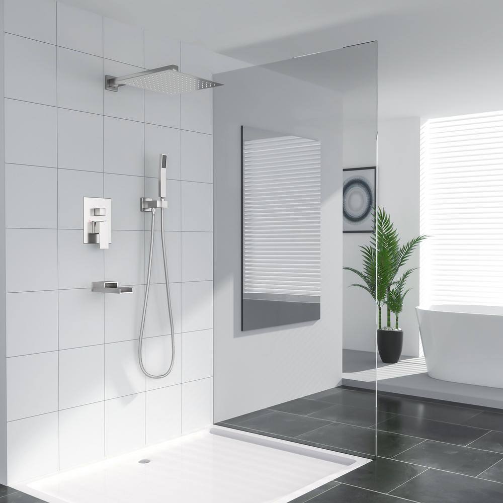 Brushed Nickel Square Rain Shower Head with Handheld System