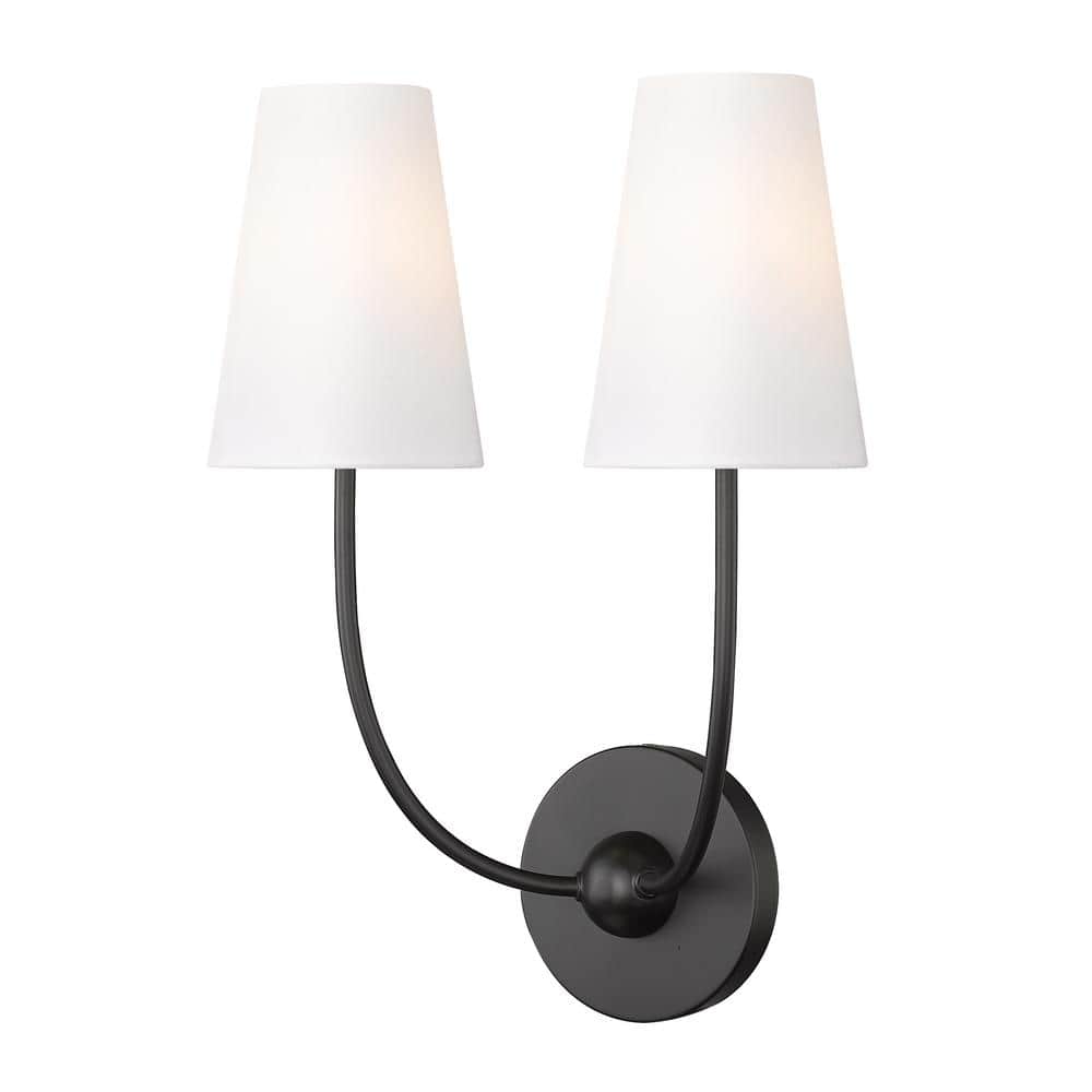 Shannon 12.75 in. 2 Light Matte Black Wall Sconce Light with White Fabric S