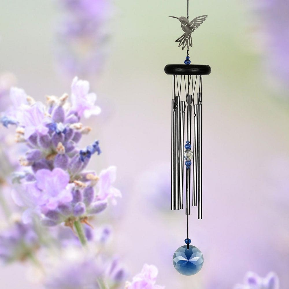 Woodstock 18" Black and Silver Crystal Hummingbird Wind Chime
